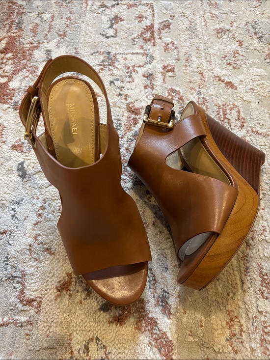Michael Kors Shoes - MICHAEL Michael Kors Josephine Leather Wedge Platform Sandals Luggage Brown